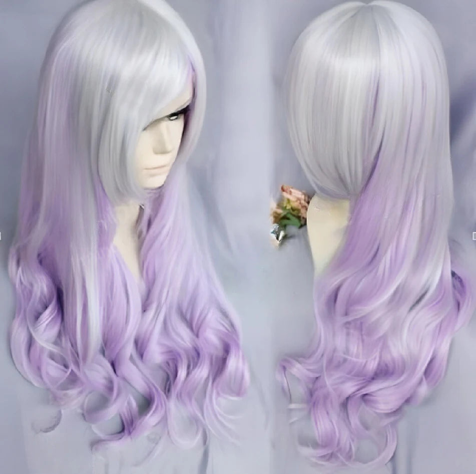 Soowee Synthetic Hair Ombre Rainbow Cosplay Wig with Bangs Red Yellow Purple Green Blue Wigs for Black Women