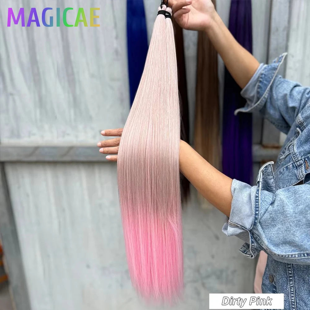 Magicae 28Inch Straight Hair Bundles 3Pcs Crochet Braids Synthetic Ariel Straight Fake hair Ombre Blonde Crochet Hair Extensions