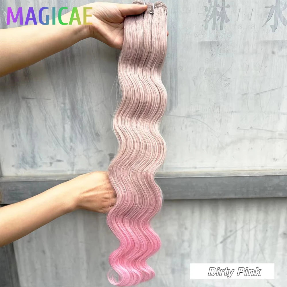 30 Inches 200 grams Ombre Blond 27/613 Body Wave Sliver White Hair Bundles Synthetic High Temperature Brown Orange Human-Like