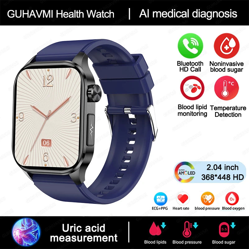 New Blood Glucose Health Smartwatch Men ECG+PPG Blood Pressure Lipids Uric Acid Sport Bluetooth Call IP67 Waterproof Smart Watch