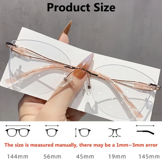 TFTB 2025 Women's Fashion Cat Eye Rimless Glasses Ultra-light Trendy Alloy High-end Optical Prescription Eyeglasses Frame 19028