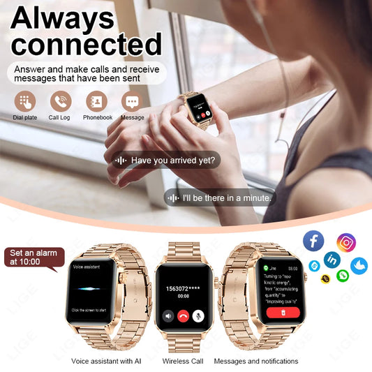 LIGE New Bluetooth Call Smart Watches Women Wrist Watch Sports Fitness Watches IP68 Waterproof Smartwatch For Android iOS iPhone