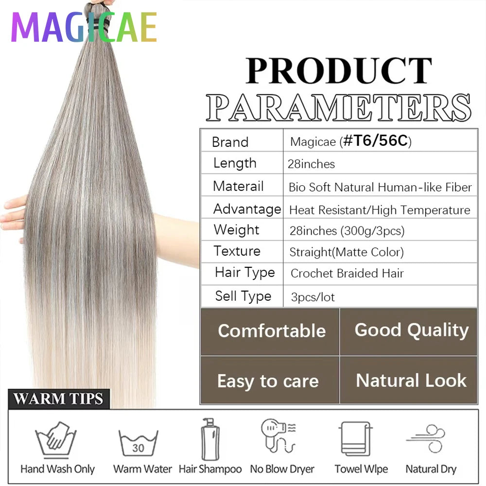 28Inch Ombre Straight Brown 6# M816# Blond 613 White Gray 60# 3Pcs Bundles Crochet Braids Ariel High Temperature Synthetic Hair