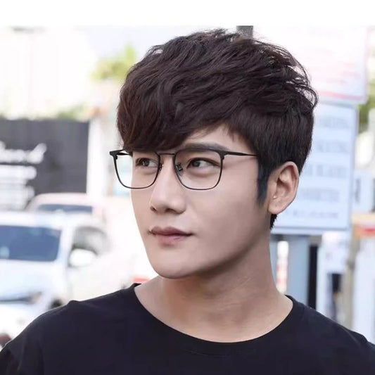 UVLAIK Simple Glasses Frame Men Ultralight Metal Square Anti Blue Light Transparent Lens High Quality Eyeglasses