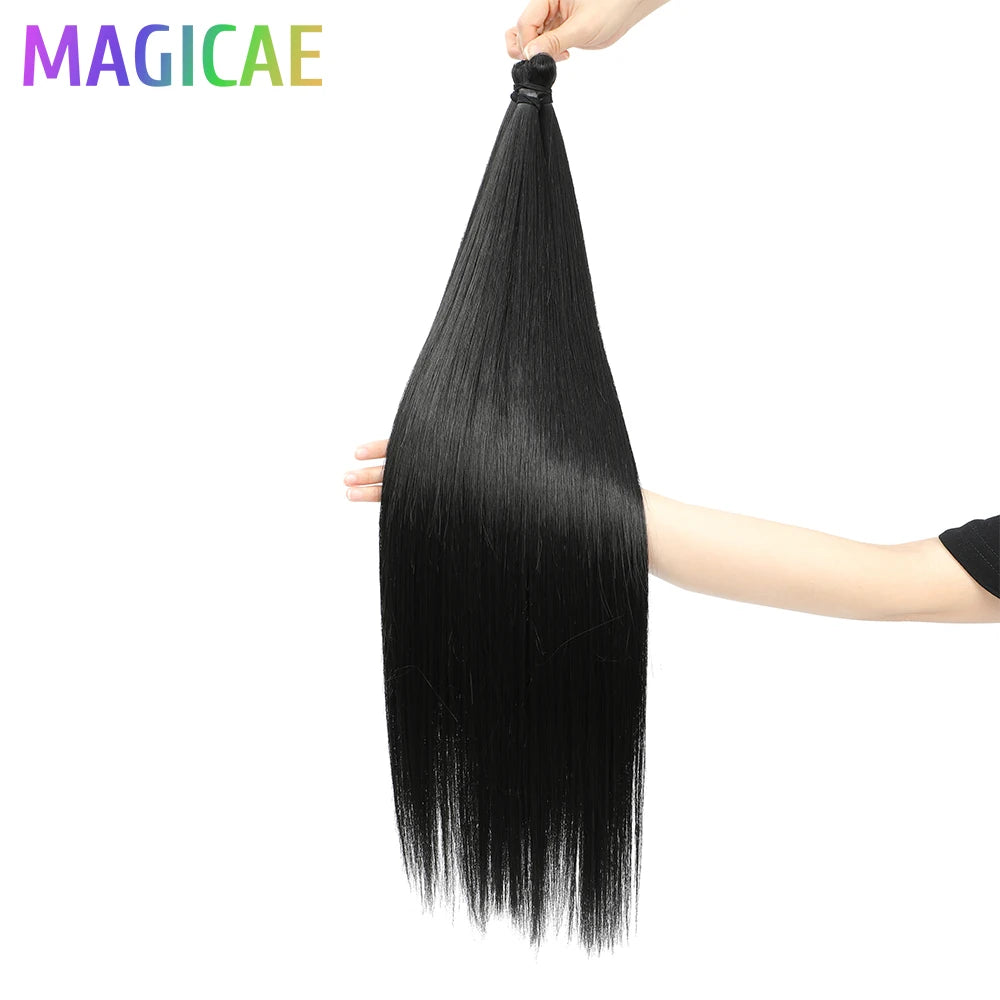 28 Inches 3PCS Ariel Straight Crochet Braids White Silver Gray 56A# Ombre Brown Braiding Bundles High Temperature Synthetic Hair