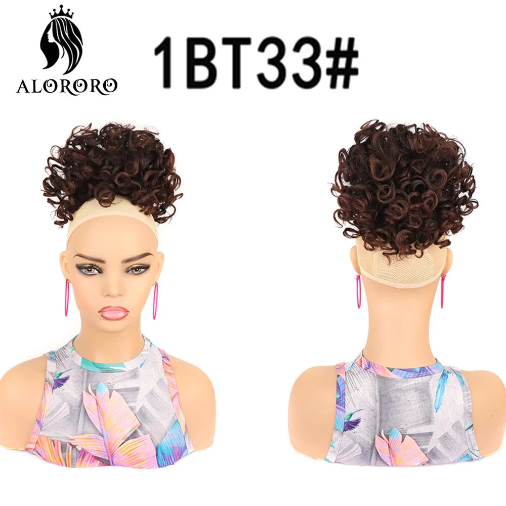 Curly Elastic Drawstring Hair Bun Wave Messy Bun Large Full Hair Bun Hairpiece Short Synthetic Ponytail Extension for Women