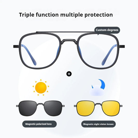 COHK Metal 3 In 1 New Style Folding Magnet Clip On Glasses Frame Trend Polarized Sunglasses Men Optical Computer Eyewear UV400