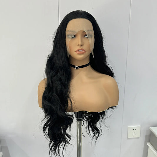 Black Wig Synthetic Lace Front Wigs For Women Long Hair Body Wavy Heat Resistant Fiber Front Lace Glueless Wig Daily Use Cosplay