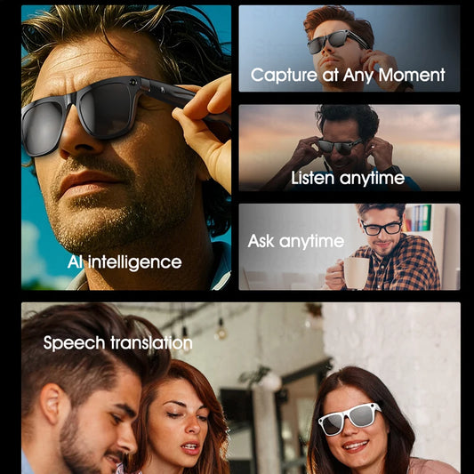 AI Translation Smart Glasses For Men Women 100W Camera Bluetooth Call Playing Music Identify Pictures ChatGPT For Travel Meeting