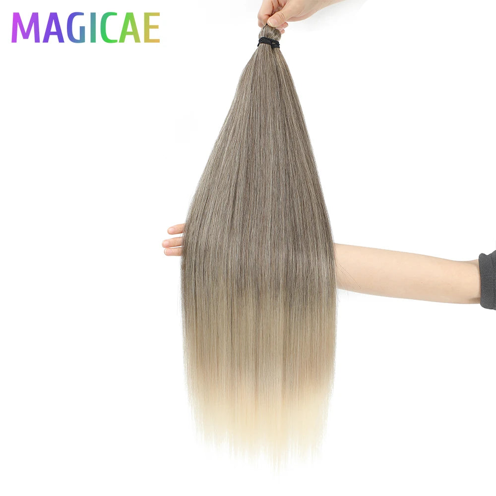 Magicae Braiding 28inches Hair 72cm Heat Resistant Ash Blonde Ombre Brown Sliver White 60# Cold Fusion Micro Crochet Hair Weave