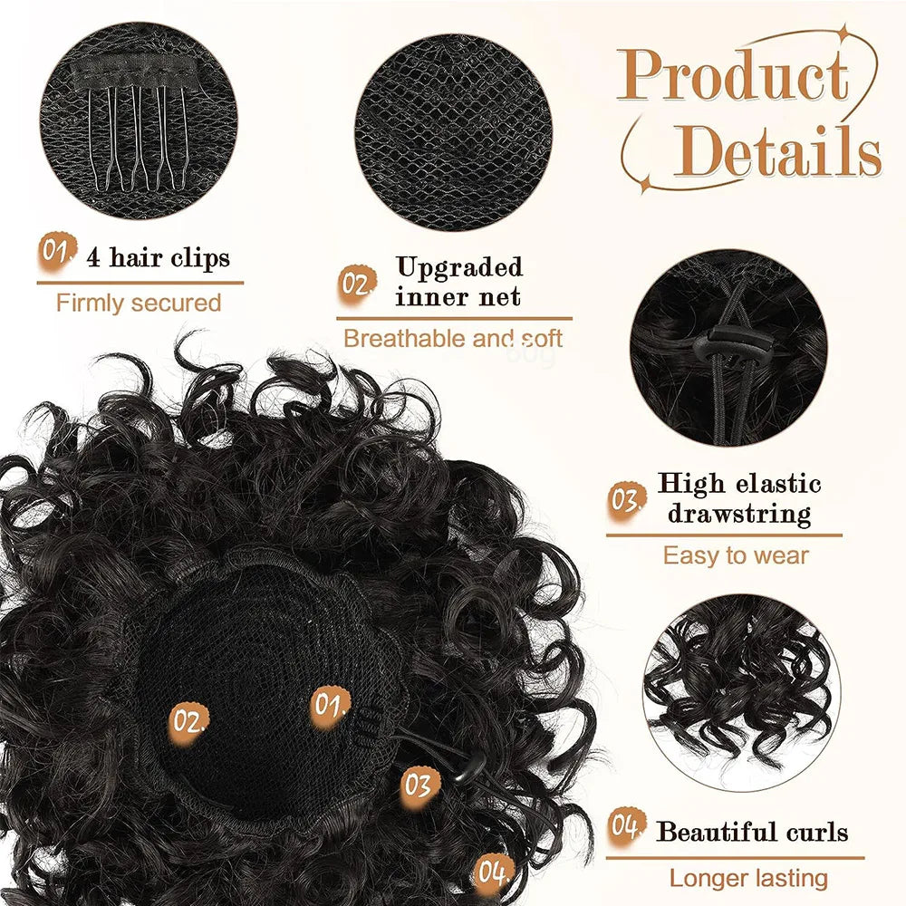 Curly Elastic Drawstring Hair Bun Wave Messy Bun Large Full Hair Bun Hairpiece Short Synthetic Ponytail Extension for Women