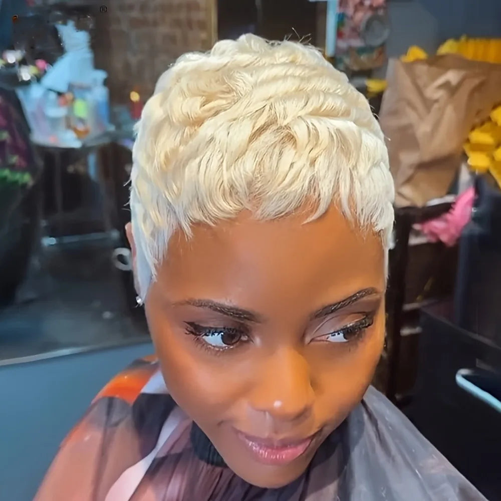 6inch Pixie Short Cut Human hair Wigs blonde Color Wigs For Women Full Machine Made Wigs
