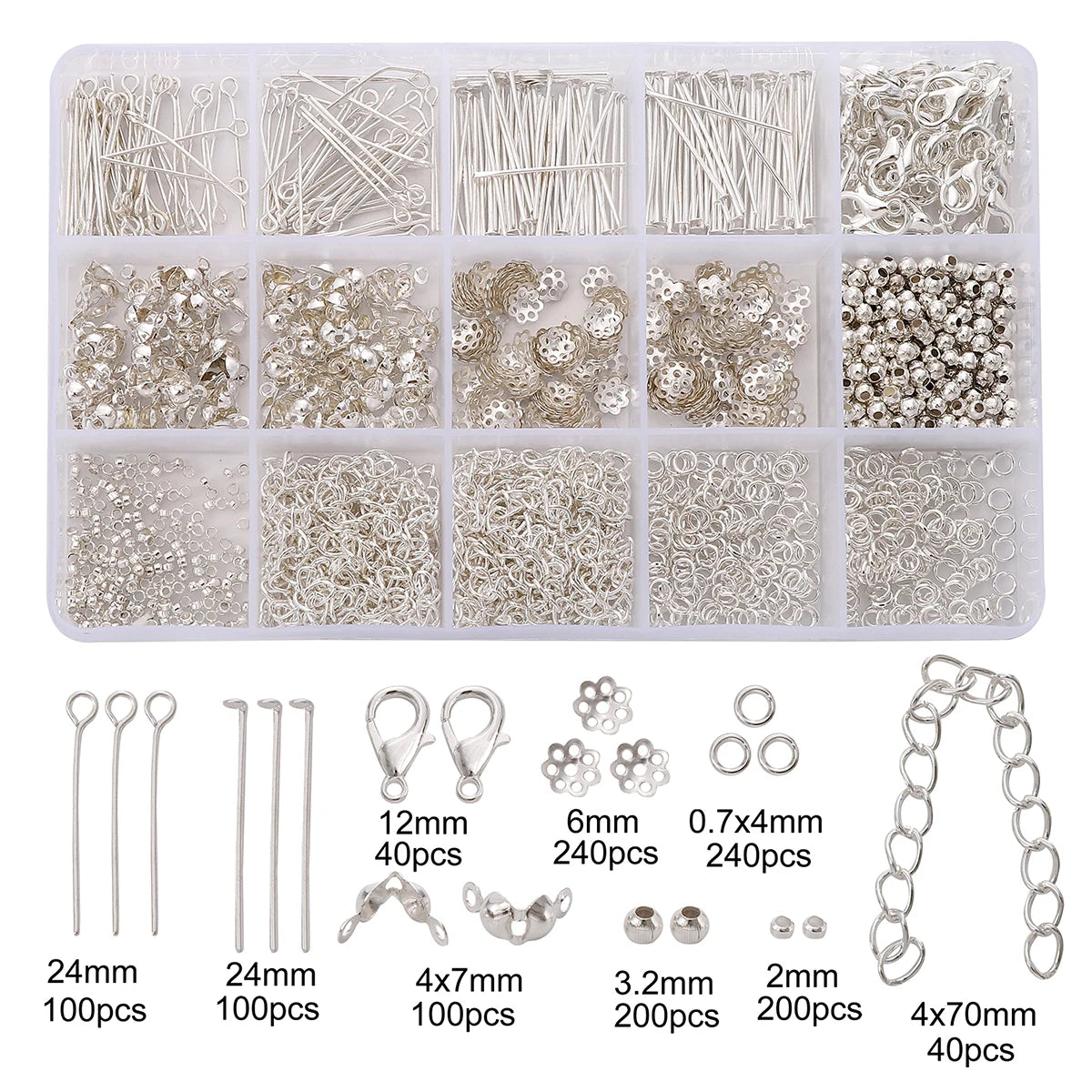 15 Grid Box DIY Metal Accessories Jewelry Making Material Set For Jewelry Making Bracelet Earrings Accessories About 1260pcs