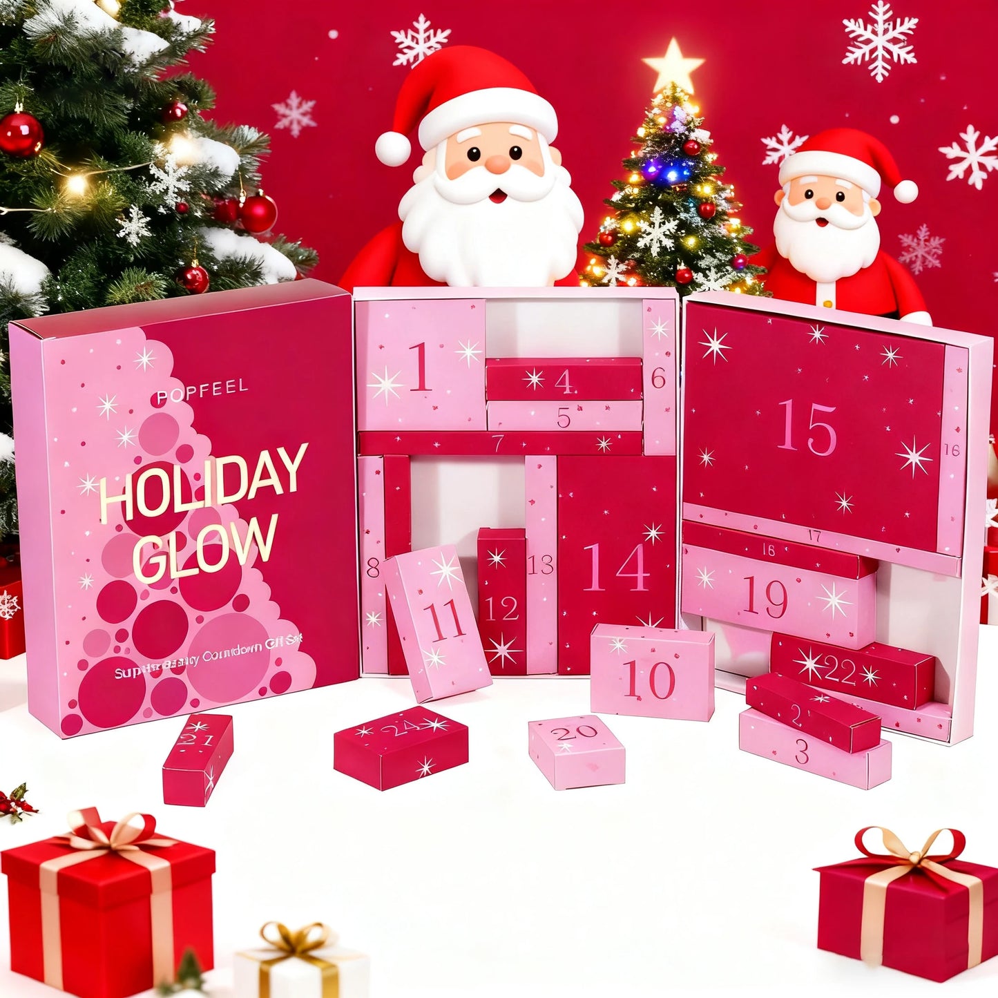 Christmas Countdown Gift Box Makeup Set with Earth-toned Eyeshadow, Lip Gloss, Lipstick, Perfect for Beginners, Birthday Gifts