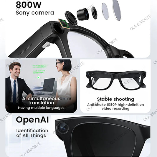 4K AI Smart Glasses Multifunction Camera Bluetooth Call Voice Assistant Music Player Translate Glasses UV Polarized Sunglasses