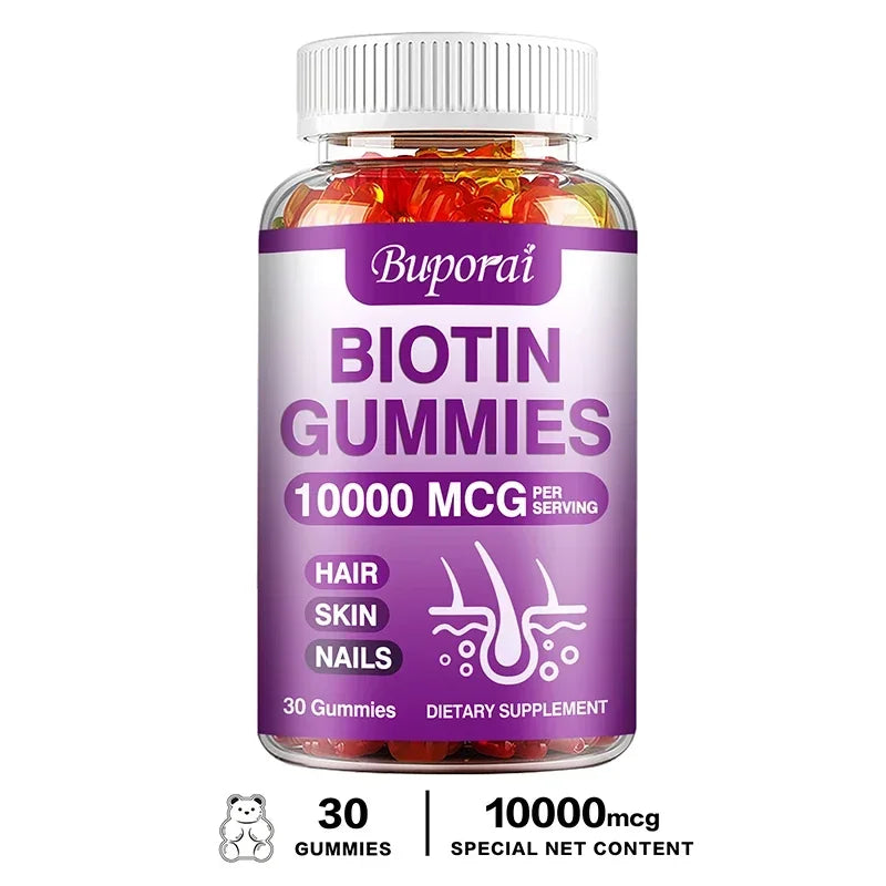 Biotin Gummies 10000mcg - Supports Healthy Hair, Skin and Nails, Boosts Immunity, and Improves Digestion and Absorption