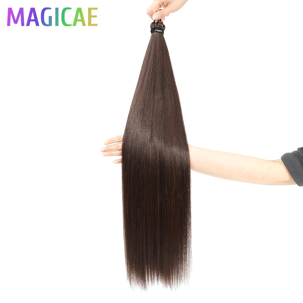 Magicae Braiding Crochet Hair High Heat Resistant 3Pcs 28inches Synthetic Ombre Brown Silver White Straight Bundles Extension