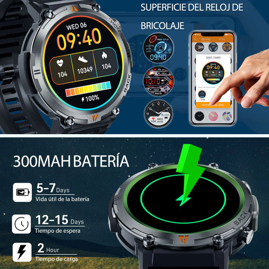 EIGIIS KE3 Smart Watch 3ATM Waterproof Original Design For Men Bluetooth Call Health Monitor With Flashlight 100+ Sports Modes