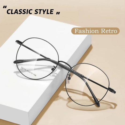 YIMARUILI Ultralight Fashion Big Size Spectacle Frame Round Retro Optical Prescription Men's and Women's Eyeglasses Frame 34759