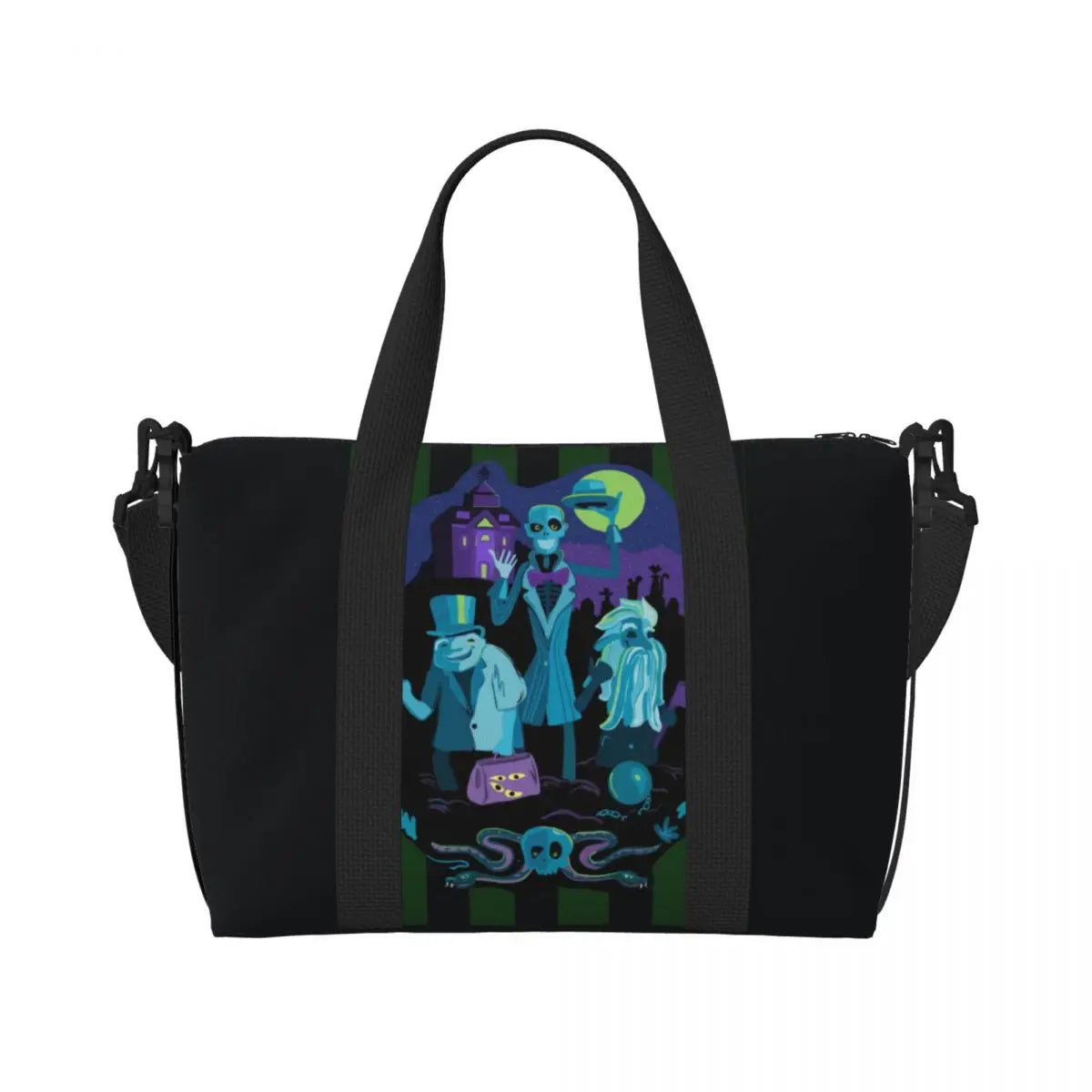 Custom Haunted Mansion Logo Groceries Shopping Tote Bags Women Large Capacity Halloween Grimace Ghosts Gym Beach Travel Bags