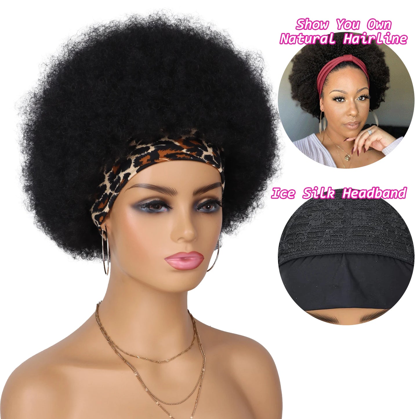Tereshar Synthetic Short Afro Puff Headband Wigs for Black Women 8inch Afro Puff Hair Kinky Curly Wigs for Daily Party Use