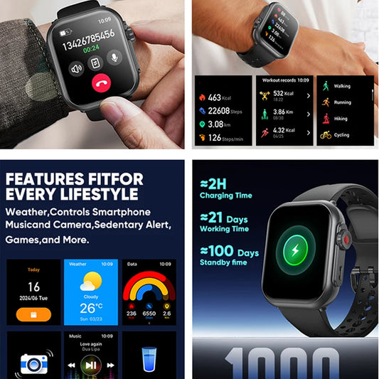 1000mAh Battery Smart Watch Women 1.83" HD Display Bluetooth Call IP68 Waterproof Fitness Tracker Heart Rate Smartwatch Men