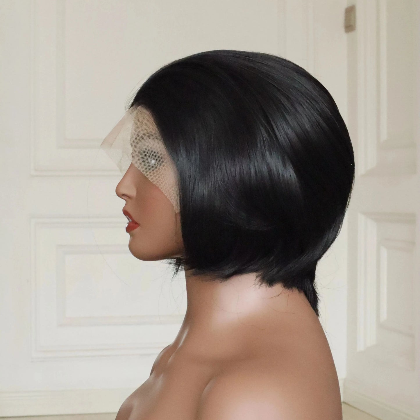 Short Bob Cut Synthetic Lace Front Wig for Women Cosplay Wigs 6 Inch Natural Hairline Black Glueless 13x4 Lace Wig for Men Party