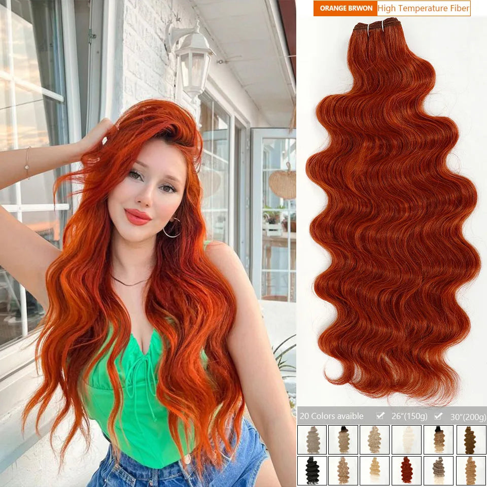 Magicae 30Inches 200G Copper Ginger Orange Body Wavy Blond 613# Sliver White Synthetic Hair Extensions For Women Hair Bundles