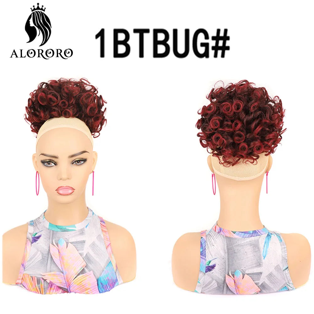 Curly Elastic Drawstring Hair Bun Wave Messy Bun Large Full Hair Bun Hairpiece Short Synthetic Ponytail Extension for Women