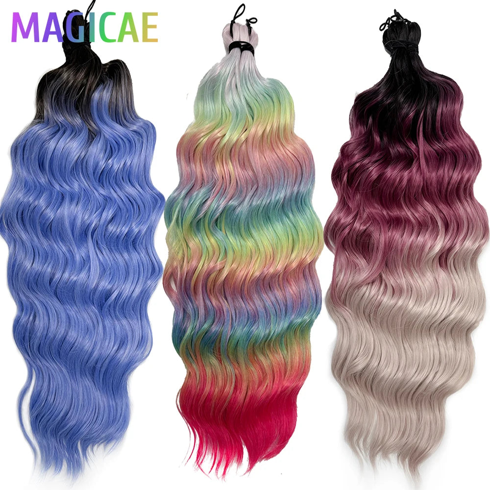 Anna 24Inches 3Pcs 300Grams Body Wave Crochet Braids Ombre Rainbow Blond White Sliver High Temperature Synthetic Hair Extension
