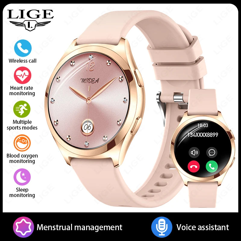 LIGE New 1.27”HD Screen Smart Watch Women IP68 Waterproof Bluetooth Call Women’s Bracelet Sport Health Monitor Ladies Smartwatch