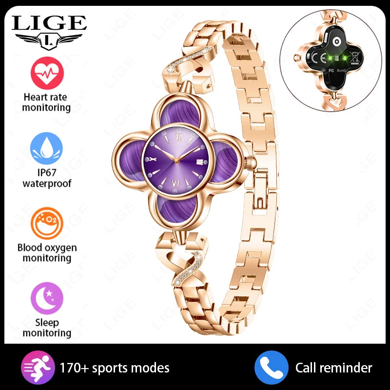 LIGE Smart Quartz Wristwatch Smart Bracelet Ladies Blood Pressure Monitor Fitness Tracker Waterproof Sport Smartwatch Women Gift