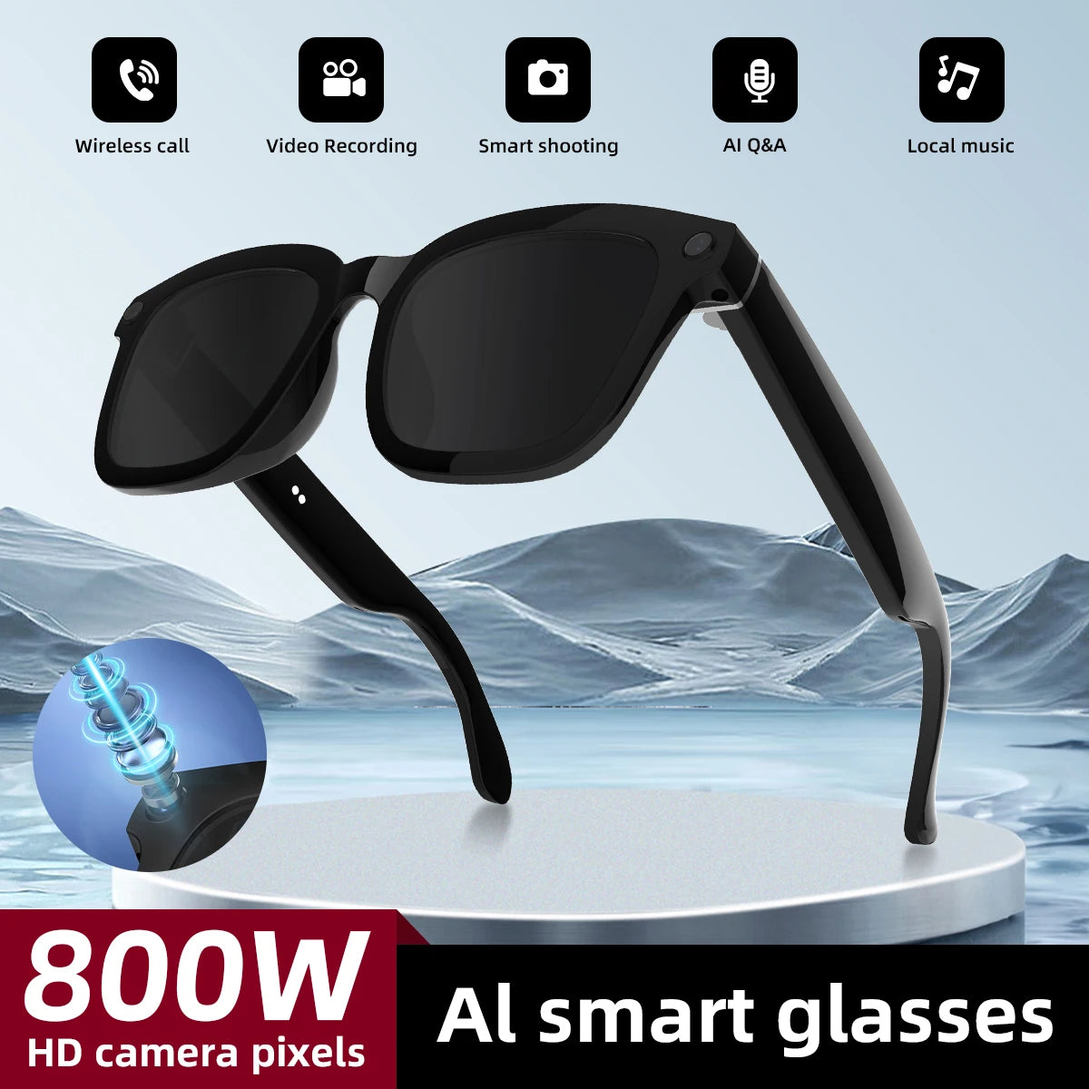 800W Camera Smart Glasses AI Conversation 1200P Video Recorder Music Earphone Wireless Call UV Protection Lenses for Xiaomi 2025