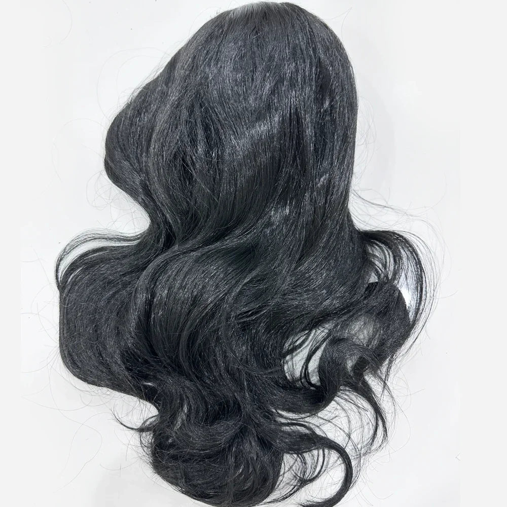 Wavy Synthet Soft Light Black Medium Length Wigs for Women Middle Part Synthetic Hair Wavy Wig with Upgraded Strands