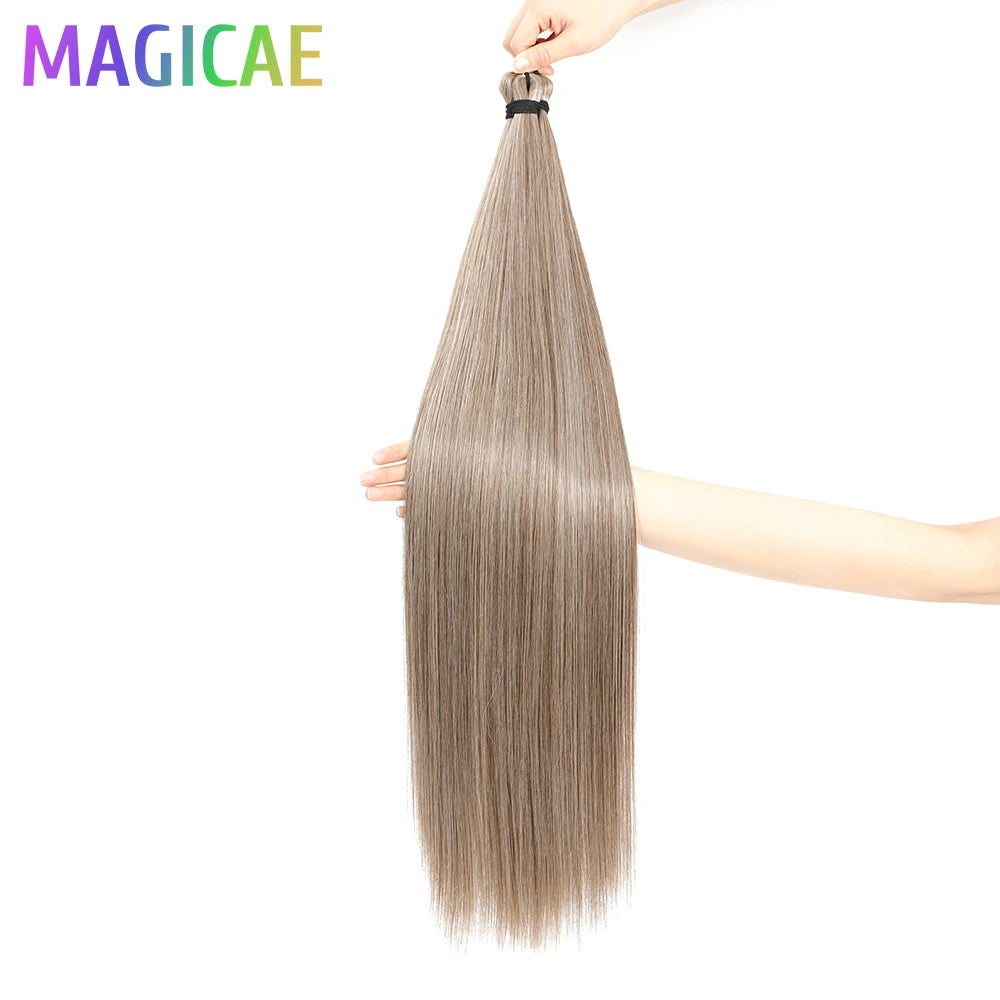 Magicae Braiding 28inches Hair 72cm Heat Resistant Ash Blonde Ombre Brown Sliver White 60# Cold Fusion Micro Crochet Hair Weave