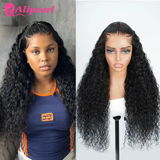 Alipearl Hair 6x8 Lace Closure Water Wave And Straight Wig Pre Cut Lace Glueless Human Hair Pre Plucked Pre Braided Wig