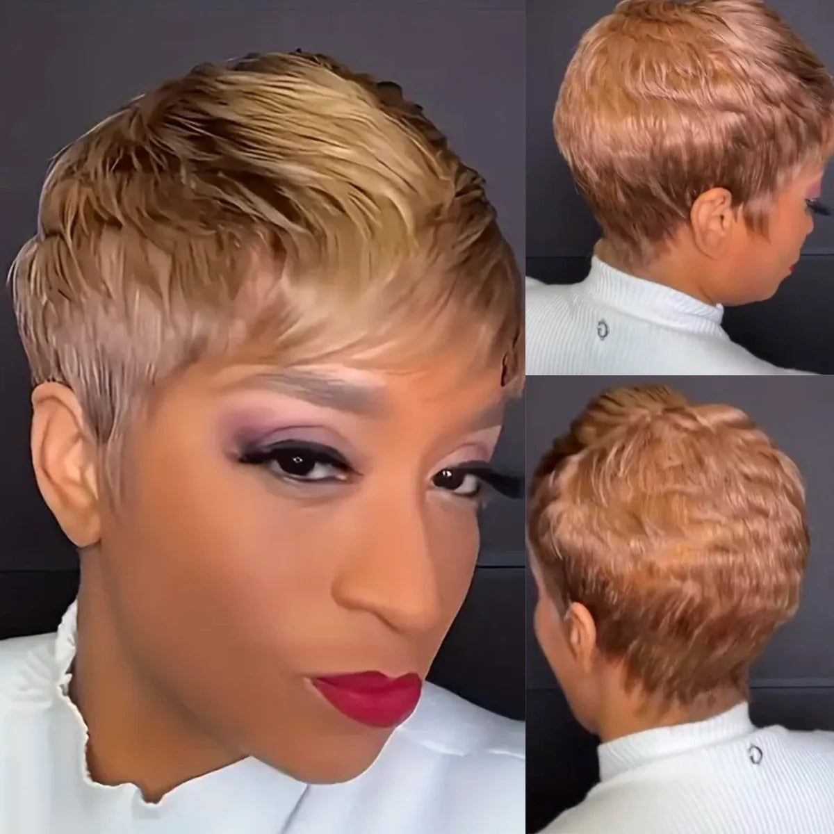 WIGERA Highlight Synthetic Wigs Short Straight Pixie Cut Hair Bob Wig Honey Gold Mix Black Hair For Woman