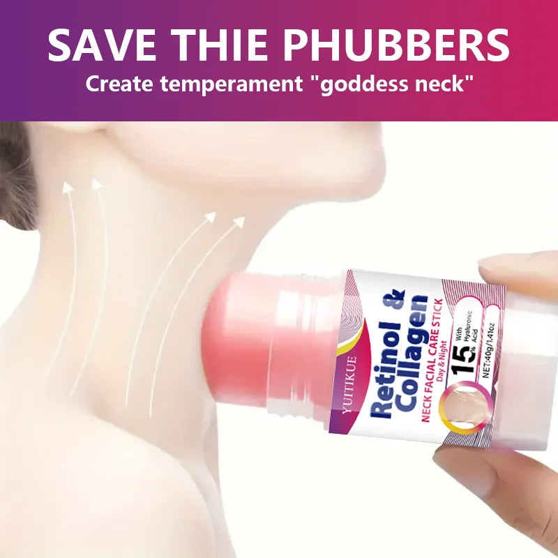 YUITIKUE Retinol Collagen Neck Care Stick 40g - Day Night Hydrating Firming 15% Hyaluronic Acid, Goddess Neck Treatment