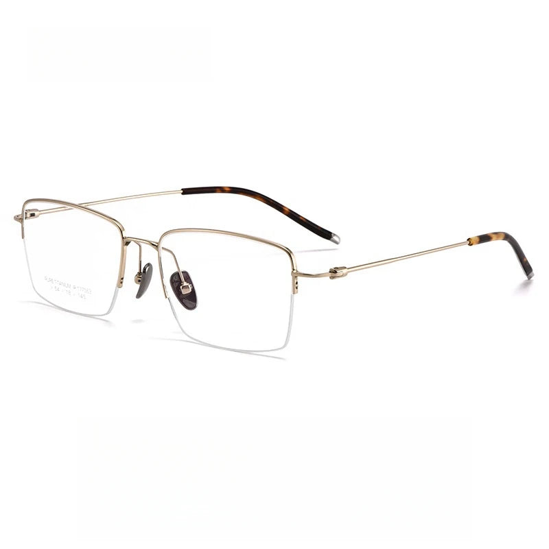 YIMARUILI Business Pure Titanium Men's Half-Frame Glasses Ultra-Light Flexible Square Optical Prescription Eyeglasses Frame 1775