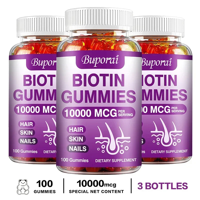 Biotin Gummies 10000mcg - Supports Healthy Hair, Skin and Nails, Boosts Immunity, and Improves Digestion and Absorption