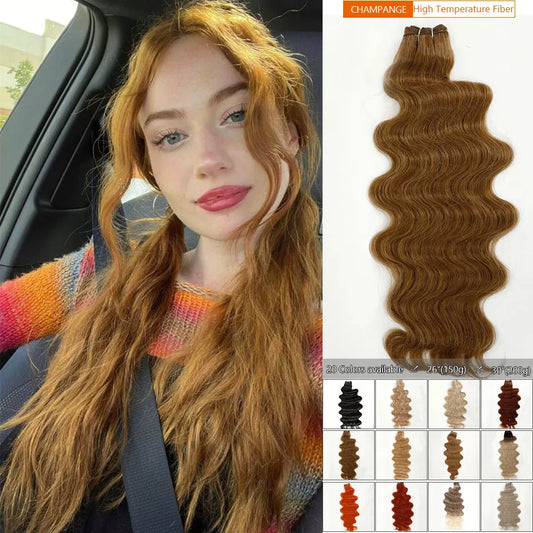 Magicea 26"&30" Brown Body Wave Bundles Ponytail Hair Extensions Heat Resistant Fiber Hair Thick Synthetic Hair Extensions