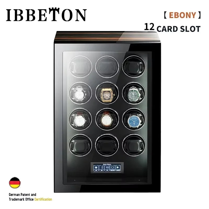 IBBETON High Quality Watch Winder for 2 4 6 9 Slot Automatic Watches with Mabuchi Motor LCD Touch Screen Wooden Watch Safe Box