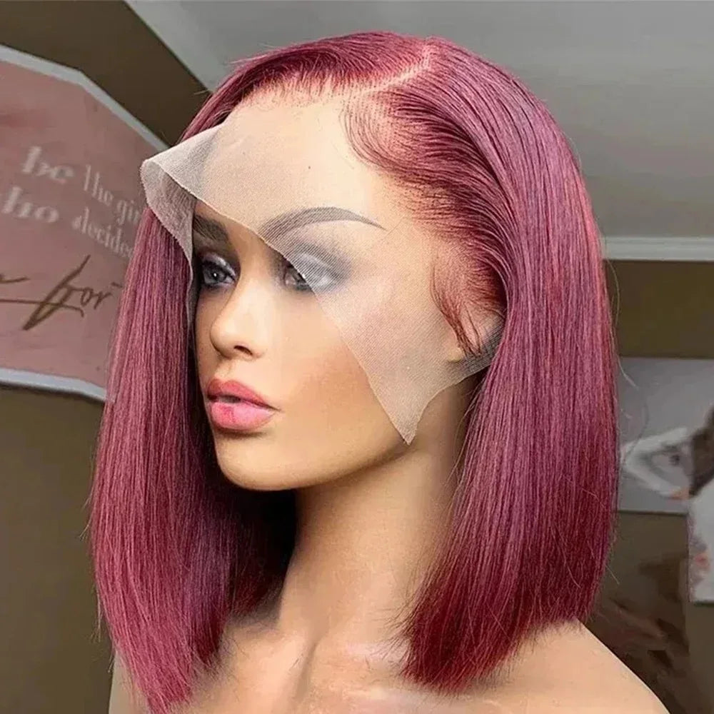 Burgundy Straight Short Bob Wig Human Hair Blonde 613 Lace Front Human Hair Wigs 13x4 HD Transparent Lace Frontal Wig for Women