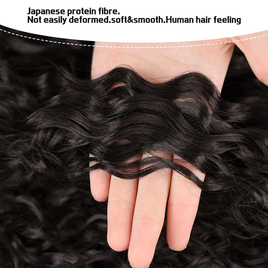 Deep Wave Drawstring Ponytail Human Hair Ponytails #1B Natural Black Curly Clip In Hair Extensions For Daily Cosplay 1 Pieces