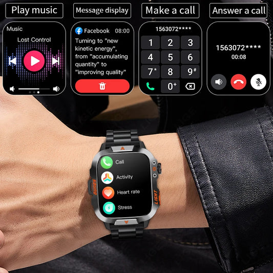 LIGE New Military Smart Watch Men Waterproof Outdoor Sports Tracker LED Flashlight Bluetooth Call Men Smartwatch For Android iOS