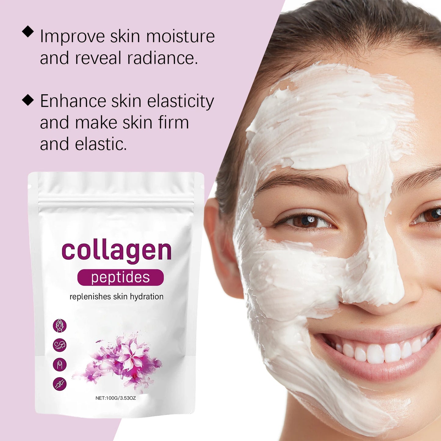 Collagen Peptide Mask Powder Reduce Wrinkle Tighten Skin Enhance Elasticity Moisturize Brightening Firm Smooth Face Mask Powder