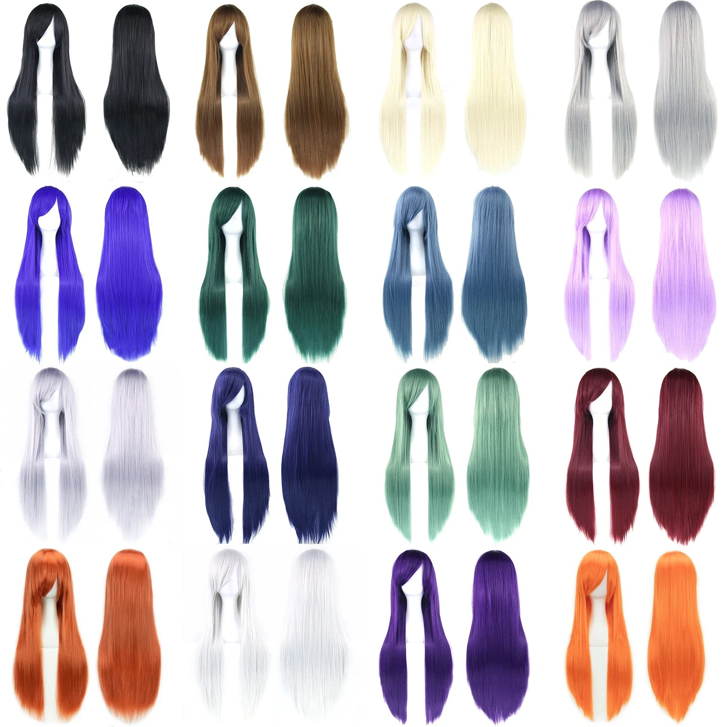 80cm Long Synthetic Hair White Purple Cosplay Wigs Party Black Hair for Women Straight Wig Hairpiece