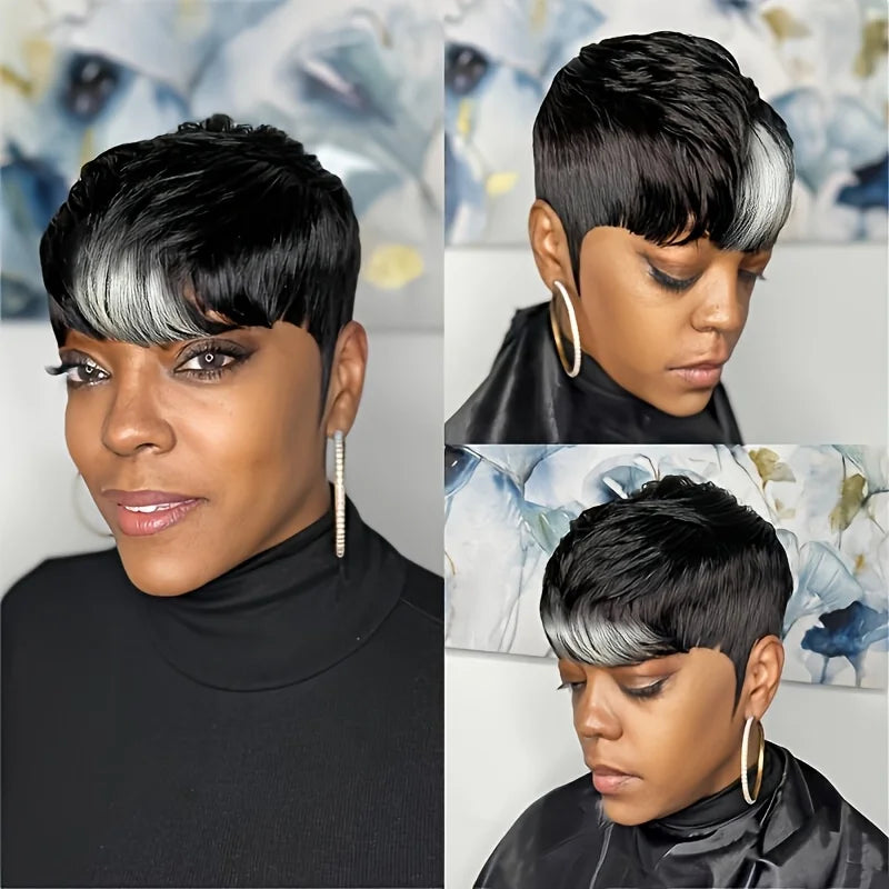 WIGERA Highlight Synthetic Wigs Short Straight Pixie Cut Hair Bob Wig Honey Gold Mix Black Hair For Woman