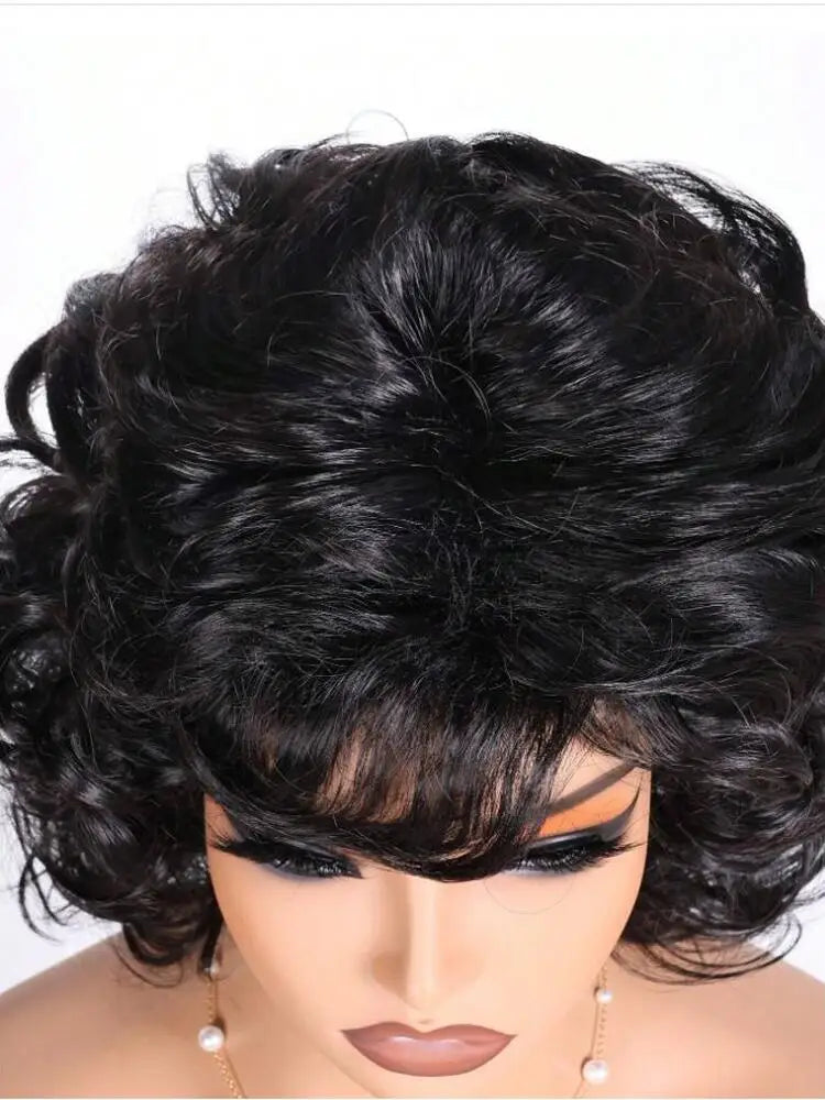 Women's fashionable natural fluffy curly 12 inch synthetic wig with side edges, suitable for daily wear, holidays, and parties