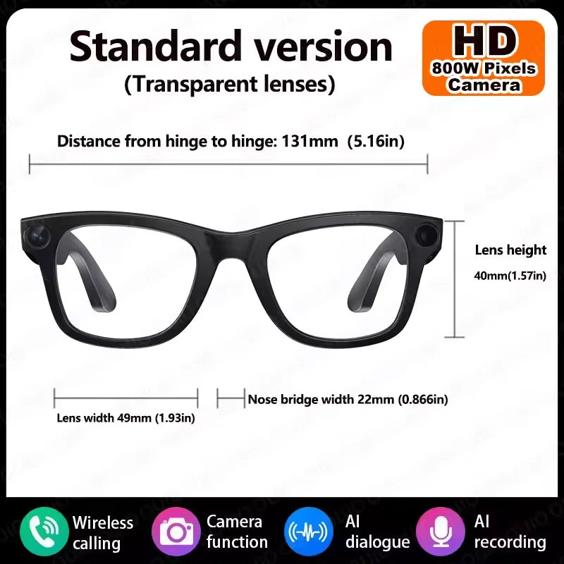 Al Smart Glasses 800W HD Camera Anti Shake 1080P HD Video Recording Translation Touch Al Voice Wireless Call Smart Glasses